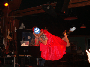 It's a bird...it's a plane!  It's a man on a piano!